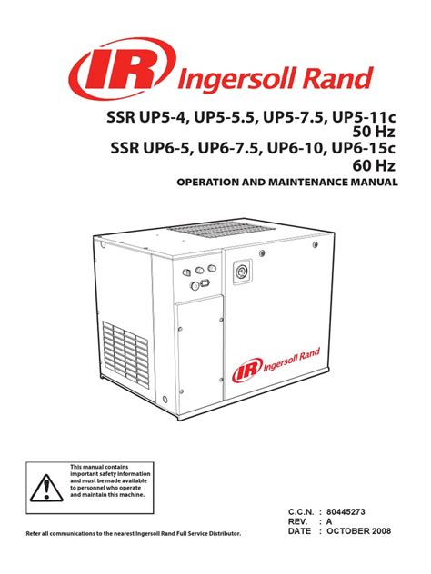 5HP 10HP 15 HP Operation Maintenance <b>Manual</b> & Parts list. . Ingersoll rand compressor manual pdf